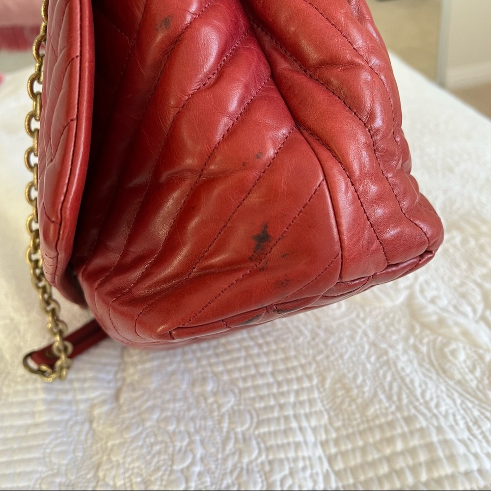 SOLD LANVIN HAPPY red quilted flap bag gold chain large - Picture 14 of 16